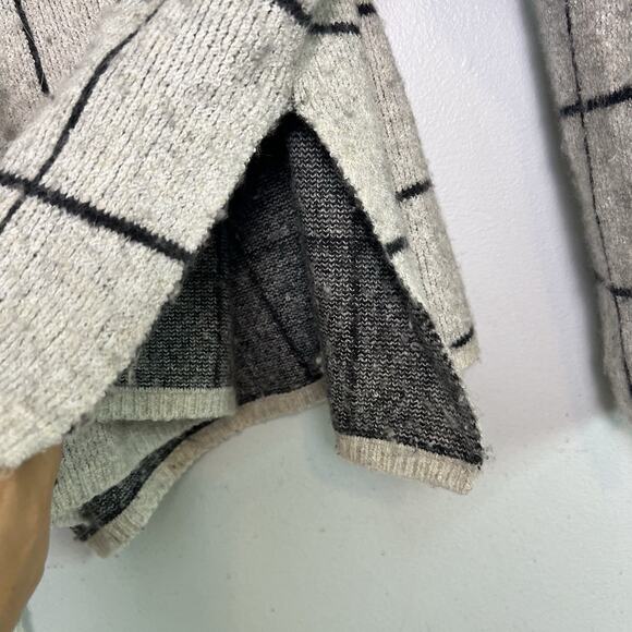 Madewell Womens Windowpane Wool Blend Turtleneck Sweater Sz XL Gray Chunky Boho - Picture 4 of 12